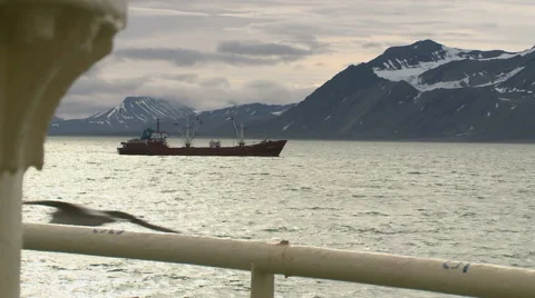 View to Svalbard with floating vessel Stock-Footage 63115710