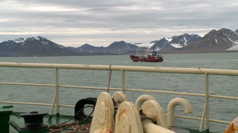 View to Svalbard with floating vessel Video stock 63115762