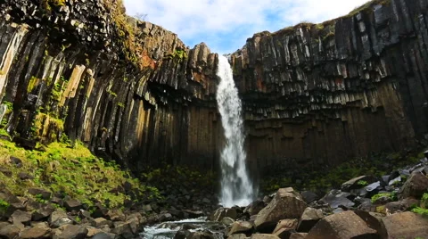 View of the Svartifoss (Black waterfall) Video stock 52083795
