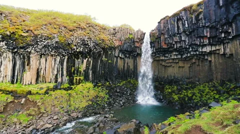 View of the Svartifoss (Black waterfall) Stock Footage 52315973