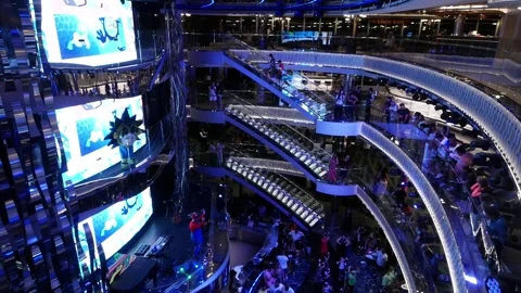 View of the Swarovski staircases in the Atrium of the MSC Seaview cruise ship Stock Footage 258931927
