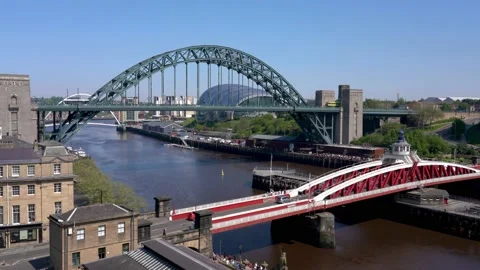 View of the Swing Bridge and Tyne Bridge in Newcastle Stock Footage 156165019