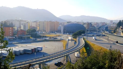 View of the Swiss motorway from an overhead road Stock Footage 101604245