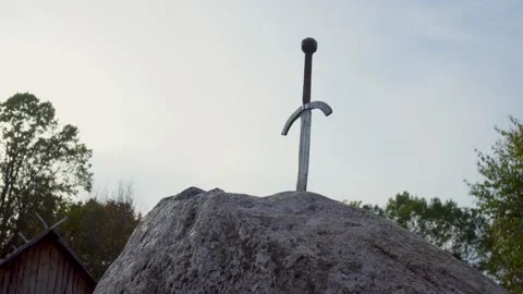 A view of the sword in the stone against the backdrop of the evening sky. Stock Footage 221277295