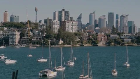 View of Sydney with boats Stock Footage