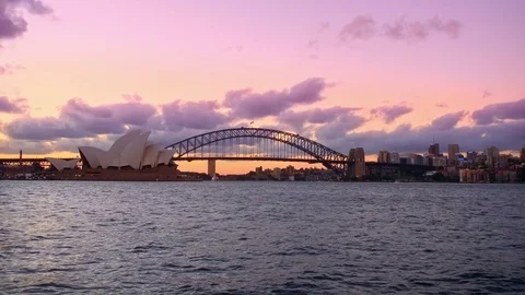View of Sydney Harbour at sunset Stock Footage 80582461