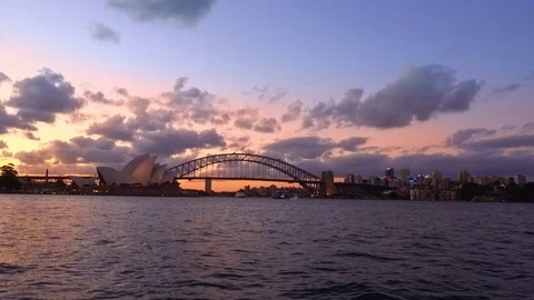 View of Sydney Harbour at sunset Stock Footage 80582658