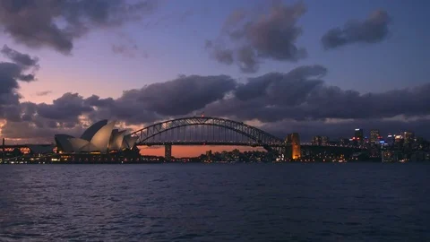 View of Sydney Harbour at sunset Stock Footage 80582805