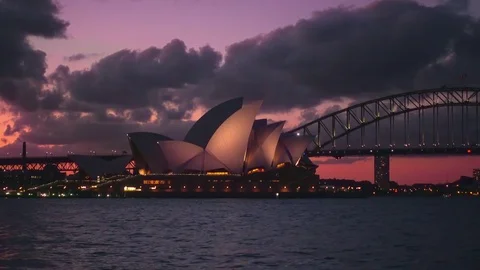 View of Sydney Harbour at sunset Stock Footage 80583011