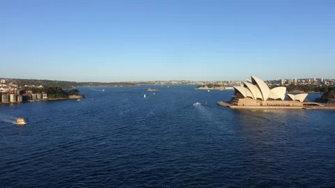 View of Sydney Opera House with movement of ferries Stock Footage 126030177