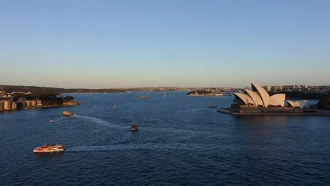 View of Sydney Opera House with movement of ferries Stock Footage 126044548