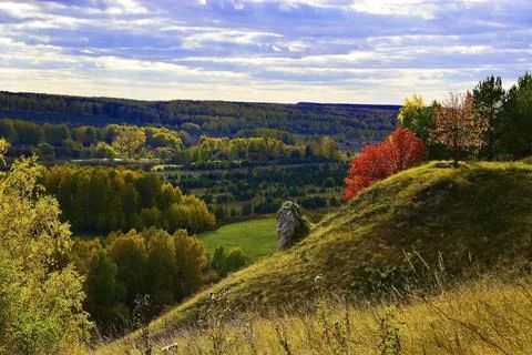 View of the Sylva river valley from the top of the Podkamennaya mountain in t Stock Photos