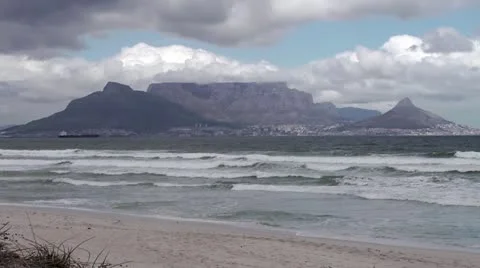 View of Table Mountain across the sea Stock Footage 21949213