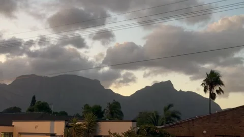 View of Table Mountain and Devil’s Peak at dusk. Stock Footage 329213449