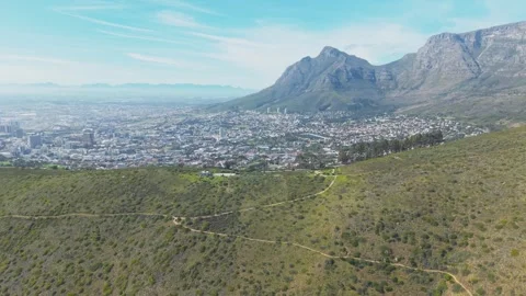 View of Table Mountain and Lions Head over Signal Hill. Stock Footage 345519482