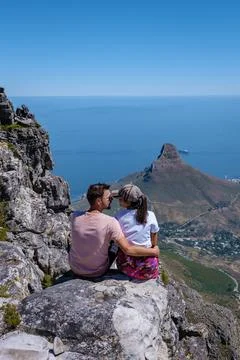 View from the Table Mountain in Cape Town South Africa, view over ocean and Stock Photos