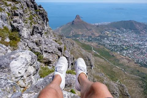 View from the Table Mountain in Cape Town South Africa, view over ocean and Stock Photos