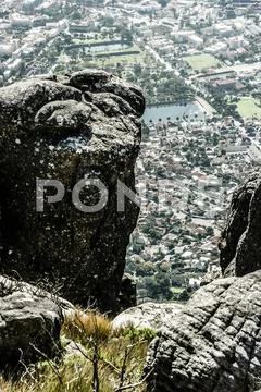 View of table mountain with city (cape town, south africa) Stock Photos