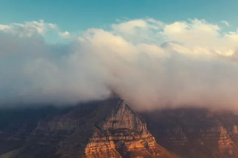 View of Table Mountain covered with clouds from Lion's head Stock Photos
