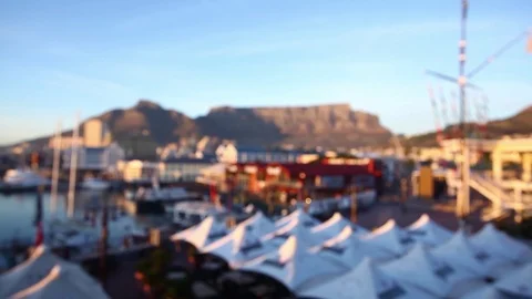 View of Table Mountain from the Victoria and Alfred Waterfront Stock Footage 102447213