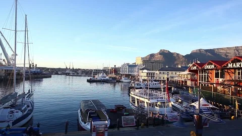 View of Table Mountain from the Victoria and Alfred Waterfront Stock Footage 102447239