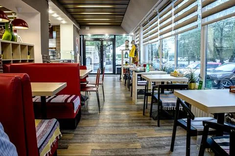 View of tables in an empty cafe Stock Photos