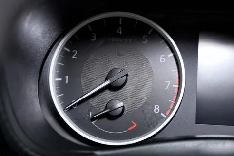 View of tachometer on dashboard in modern car, closeup Stock Photos