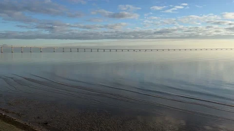 View of Tagus river and Vasco da Gama bridge from Nations Park in Lisbon Stock Footage 226972775