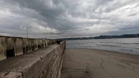 View of the Tagus river on a winter cloudy day Video stock 233202551