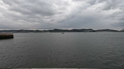 View of the Tagus river on a winter cloudy day Video stock 233202568