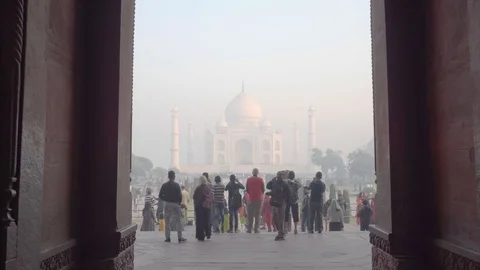 View of the Taj Mahal through arched entrance, Agra, India Stock Footage 101232185