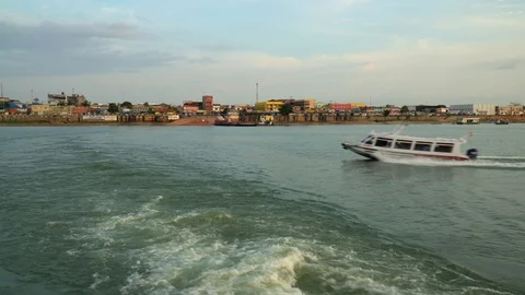 View of Tapajos river and Itaituba city in the Amazon, Para, Brazil. Stock Footage 128976809