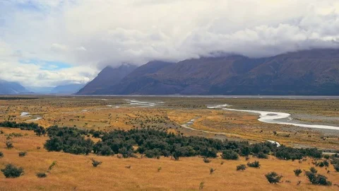 View of Tasman River at Aoraki Mount Cook National Park Stock Footage 79341693
