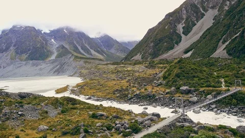 View of Tasman River at Aoraki Mount Cook National Park Stock Footage 79342901