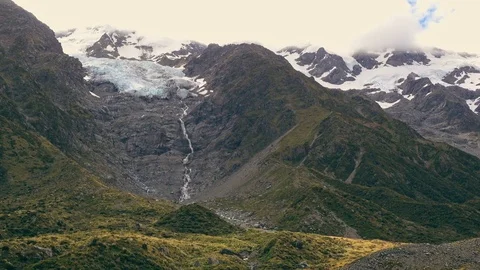 View of Tasman River at Aoraki Mount Cook National Park Stock Footage 79343056