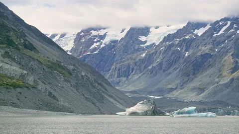 View of Tasman River at Aoraki Mount Cook National Park Stock Footage 79343444