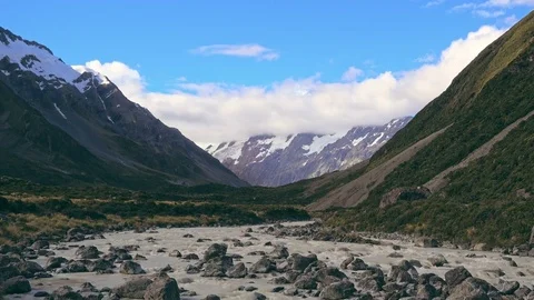 View of Tasman River at Aoraki Mount Cook National Park Stock Footage 79343674