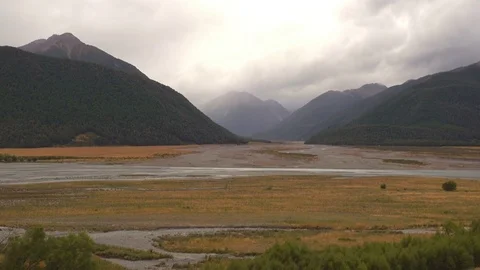View of Tasman River at Aoraki Mount Cook National Park Stock Footage 80579026