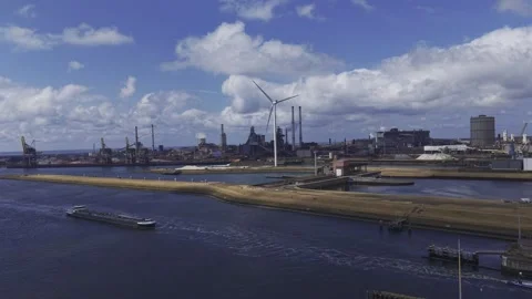 View of Tata Steel industrial complex in Velsen-Noord, Netherlands. Video stock 340641572