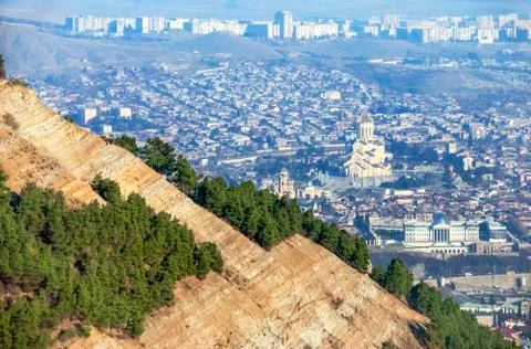 The view of Tbilisi from the mountains. Stock Photos