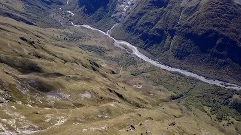 View of the Teberda river valley. Visible glaciers and peaks of mountain ranges Stock Footage 96769217