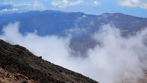 View from the Teide volcano. White clouds below. Spain. Canary Islands. Stock Footage 155250087
