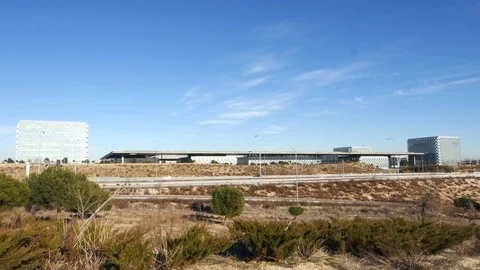 View of Telefonica main telecommunications HQ in Las Tablas, Madrid, Spain next Stock Footage 122697451