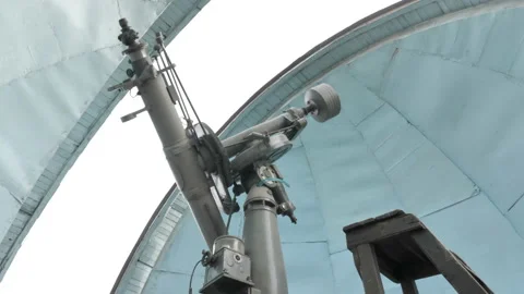View Of Telescope Inside A Retro Observatory Dome Stock Footage 146325933