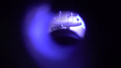 View into the Telescope of Working Ionic-Plasma Deposition Installation Stock Footage 91666672