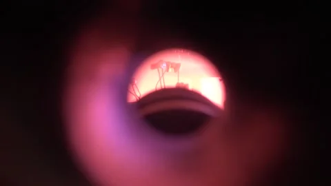 View into the Telescope of Working Ionic-Plasma Deposition Installation Stock Footage 91666684