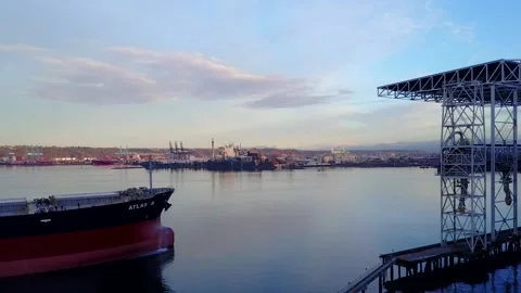 View Of Temco Grain Elevator At The Shipping Terminal In Commencement Bay, Stock Footage 139666628