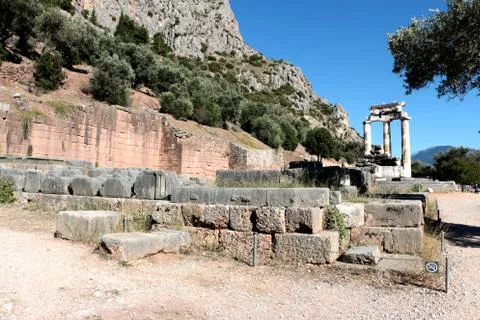 View of Temple of Athena Pronea Delphi Greece Stock Photos