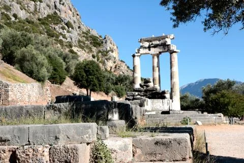 View of Temple of Athena Pronea Delphi Greece Stock Photos