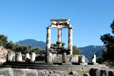 View of Temple of Athena Pronea Delphi Greece Stock Photos